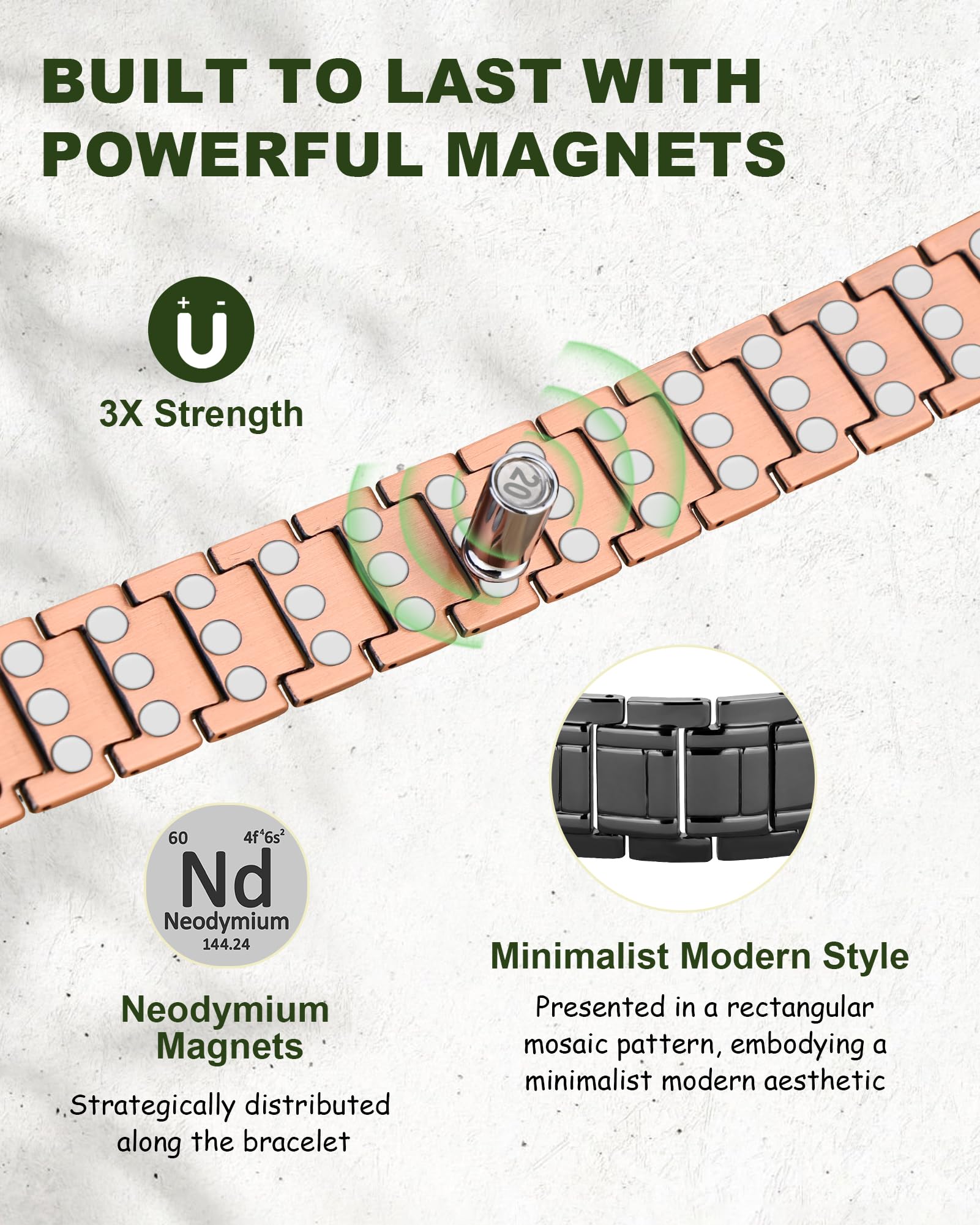 MagEnergy copper bracelet with sizing tool and adjustable length.