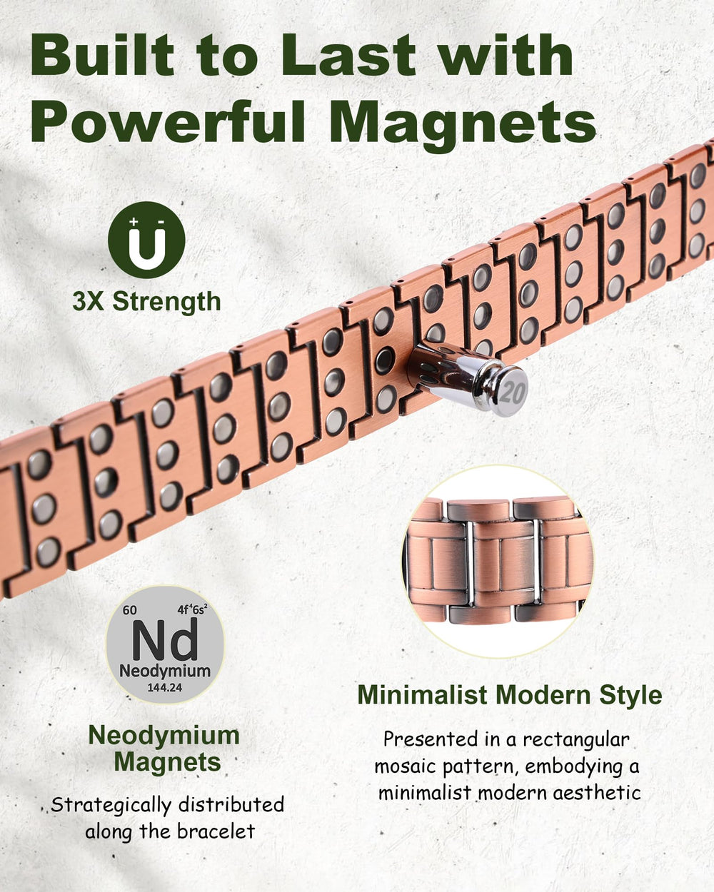 MagEnergy copper bracelet sizing tool included for easy, precise adjustment.