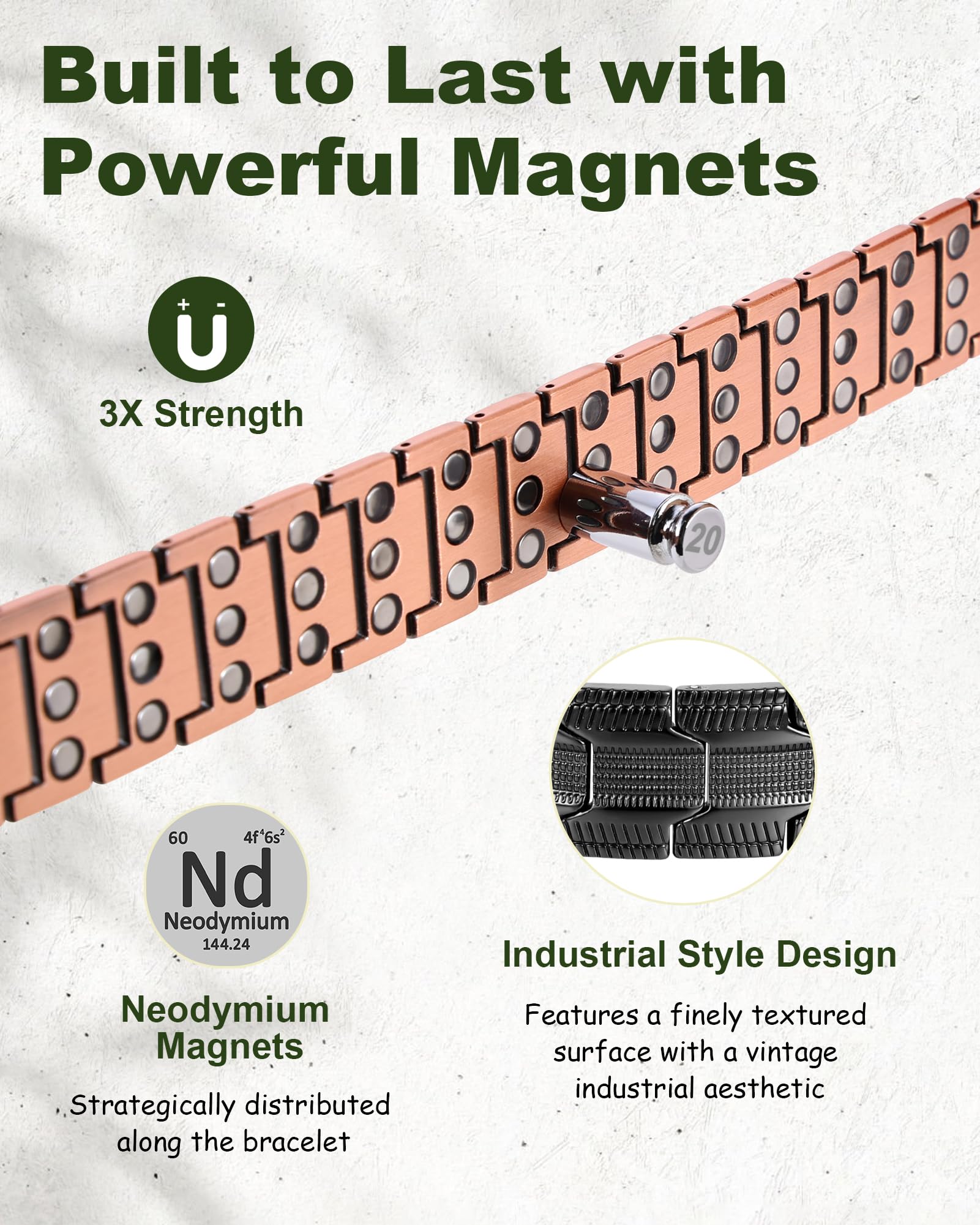 MagEnergy copper ring magnets detail in a cohesive design.