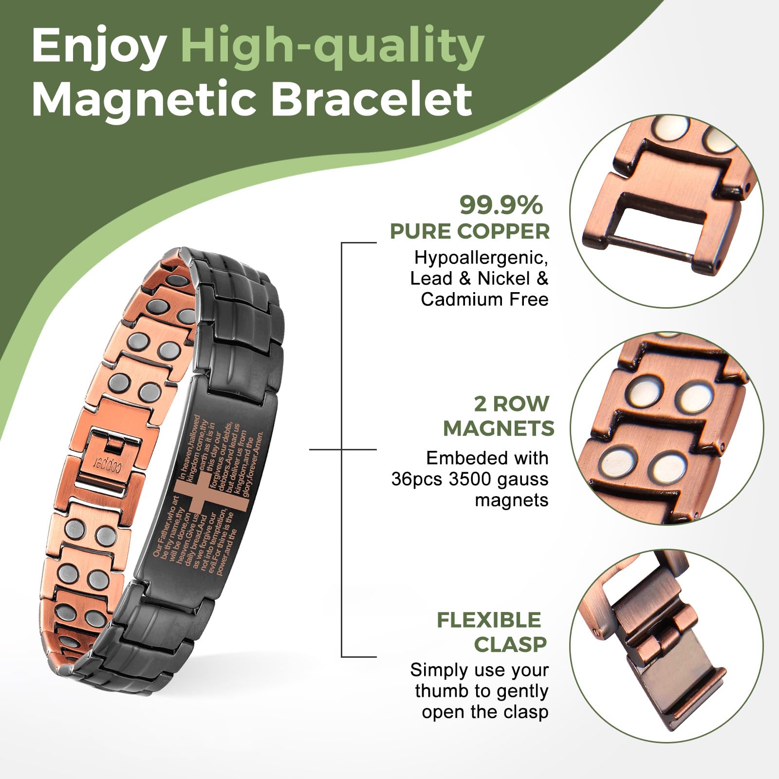 MagEnergy copper bracelet magnets close-up highlighting 40 neodymium magnets for magnetic design.