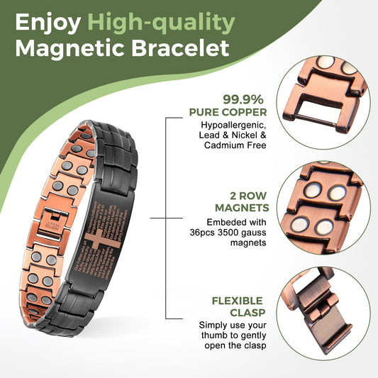 MagEnergy copper bracelet magnets close-up highlighting 40 neodymium magnets for magnetic design.