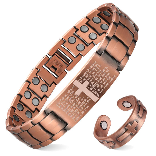 MagEnergy men's copper magnetic bracelet close-up highlights pure copper craftsmanship for everyday wear.