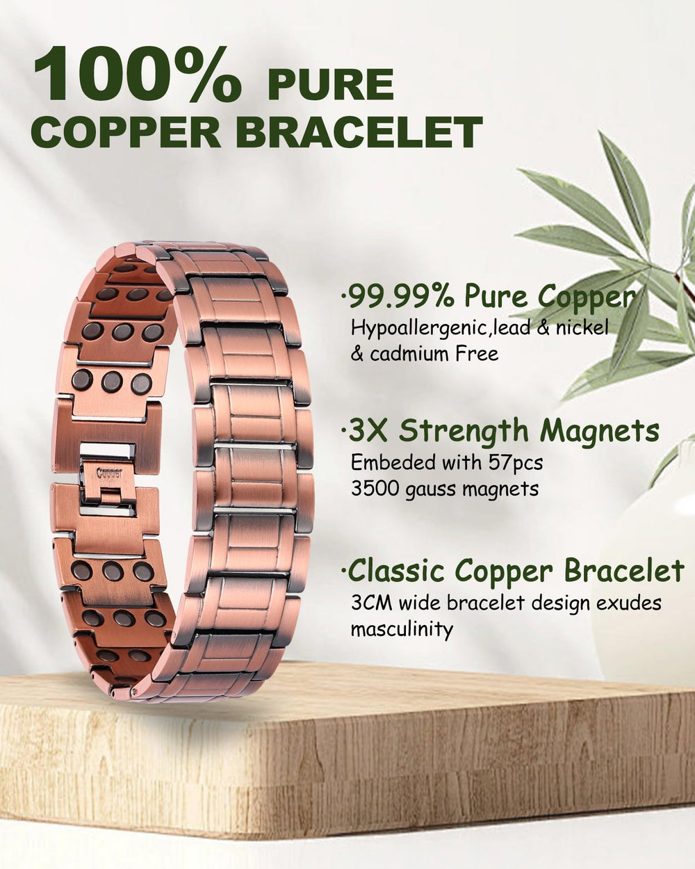 MagEnergy three-row magnetic bracelet magnets detail highlights strong magnets and balanced design.