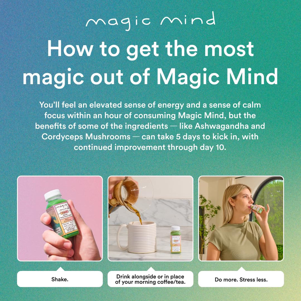Magic Mind agave-sweetened taste with smooth finish.