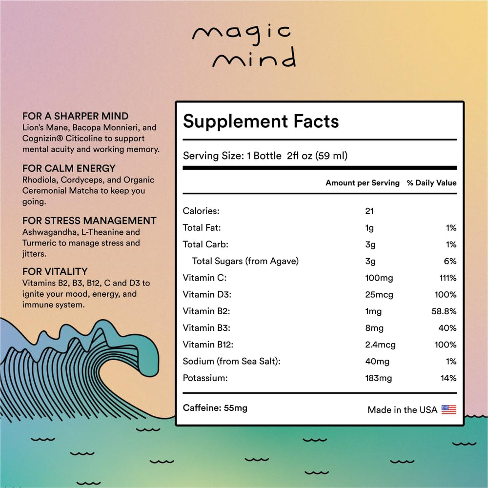 Magic Mind supports attention with Bacopa and phosphatidylserine for cognition.