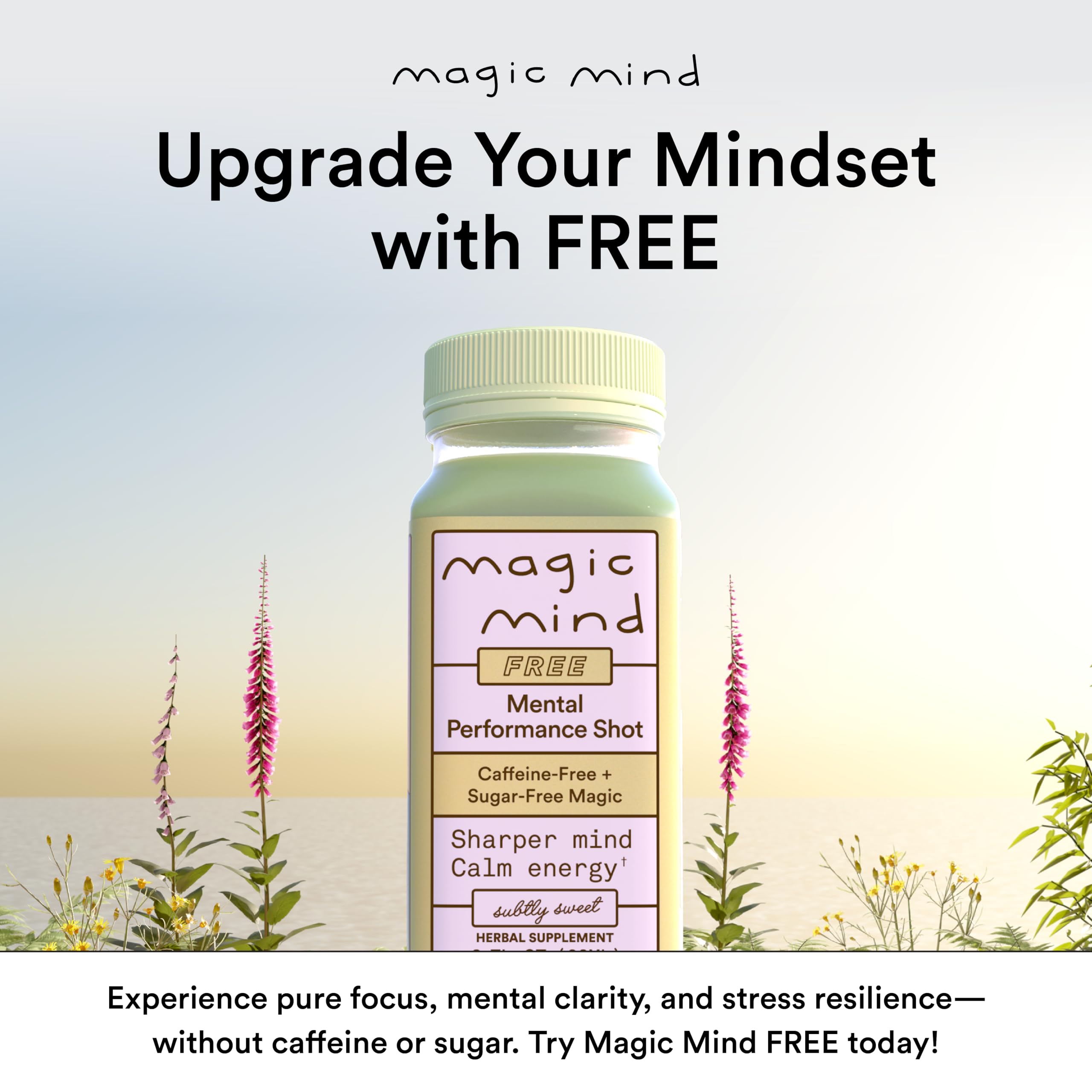 Magic Mind eco-packaging highlights vegan, keto-friendly formula.
