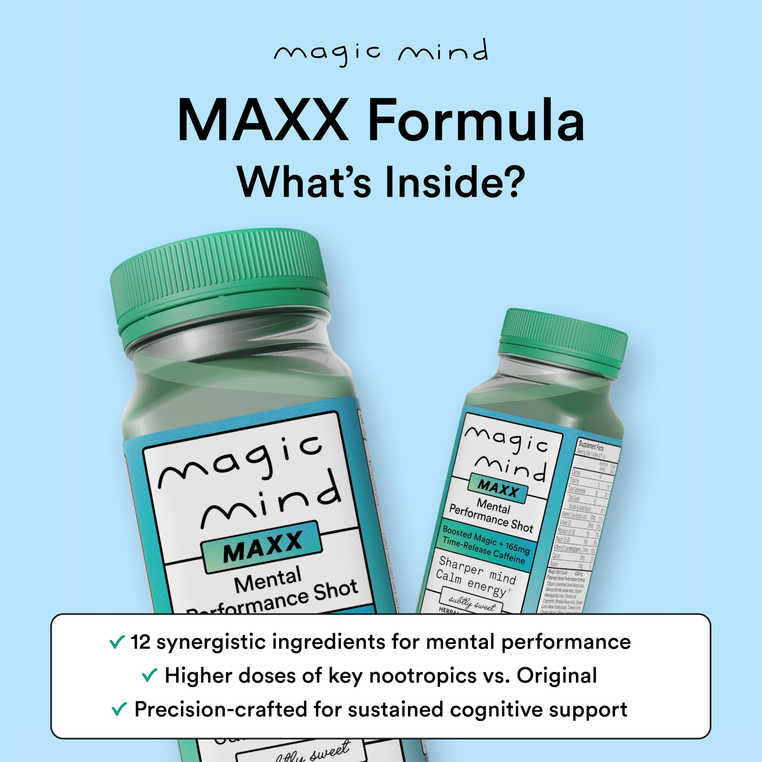 Magic Mind MAXX Energy Shot pour captures rapid distribution into a glass.