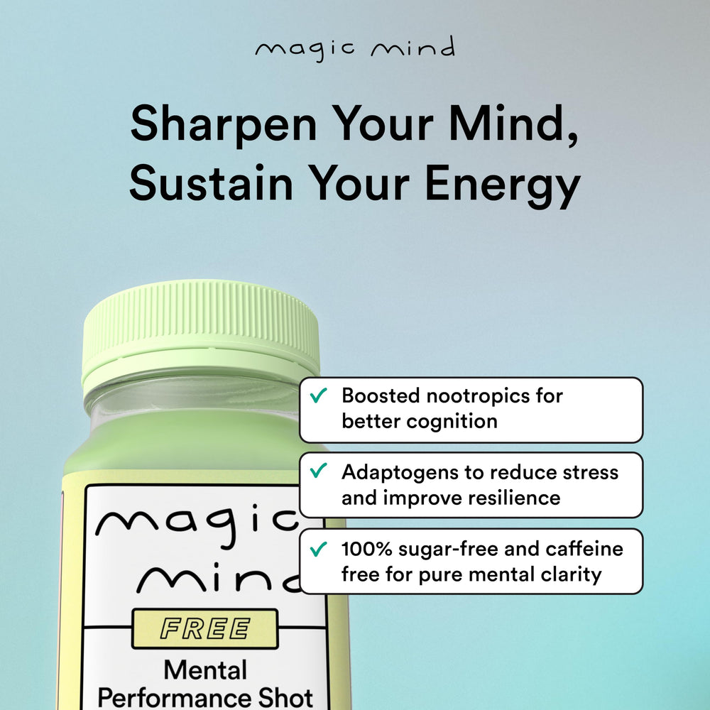Magic Mind ingredients close-up reveals adaptogens and mushrooms blend.