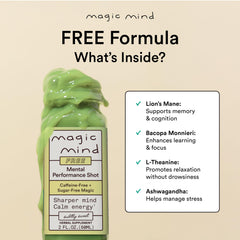 Magic Mind shot packaging box on display highlights ready-to-use convenience.