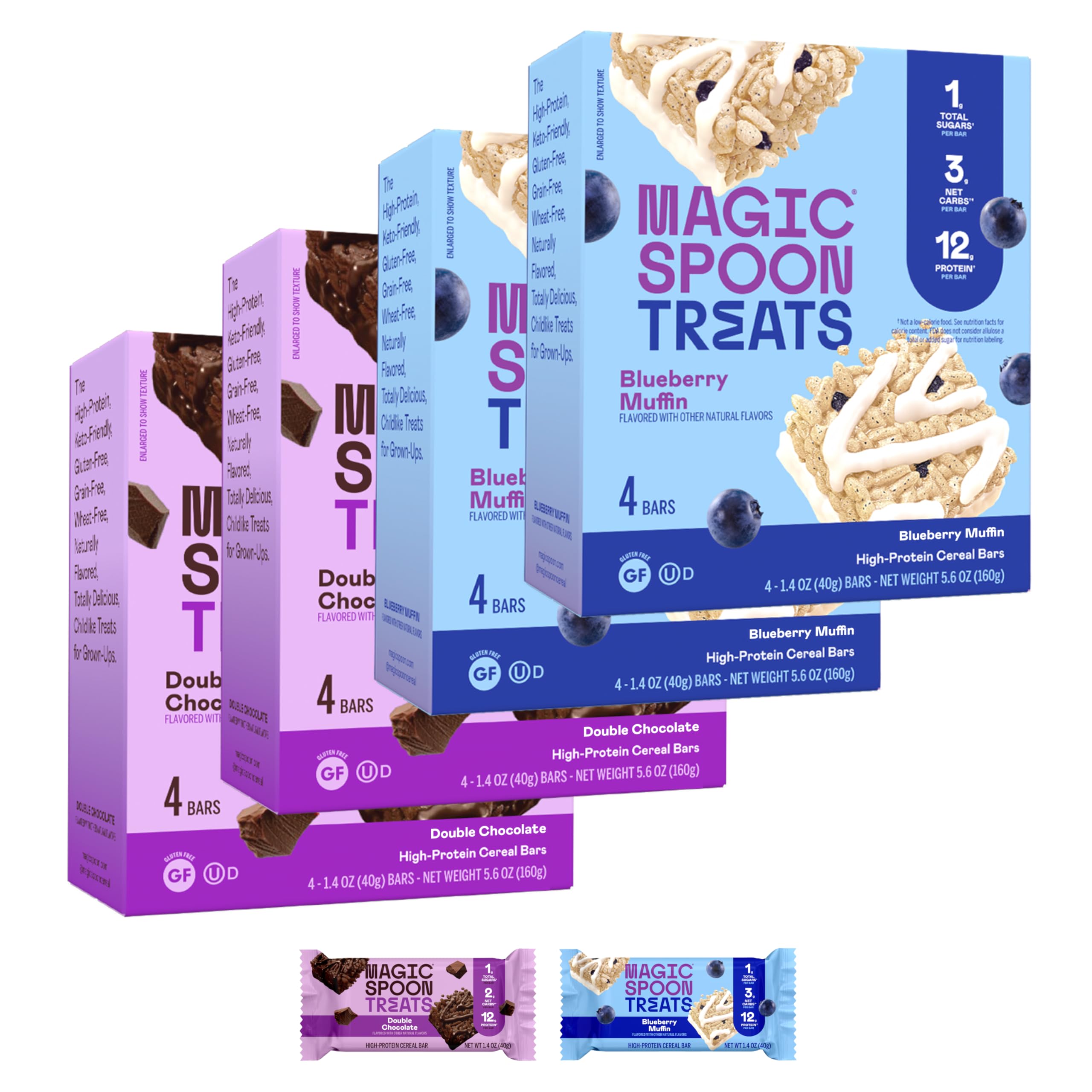 Magic Spoon Treats double chocolate bar packaging for gluten-free snacking convenience.