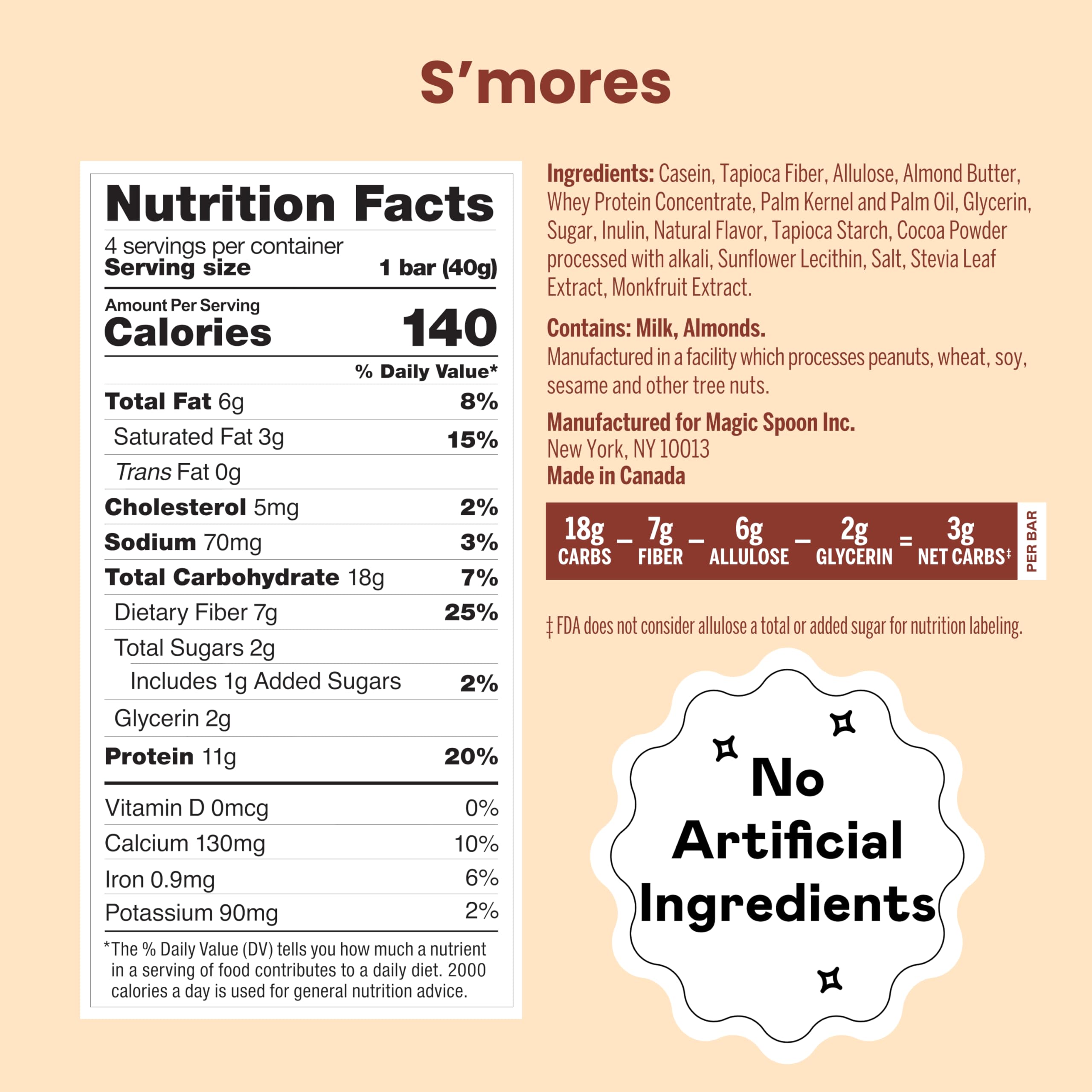 Magic Spoon Smores bar on breakfast plate for a quick high-protein start.
