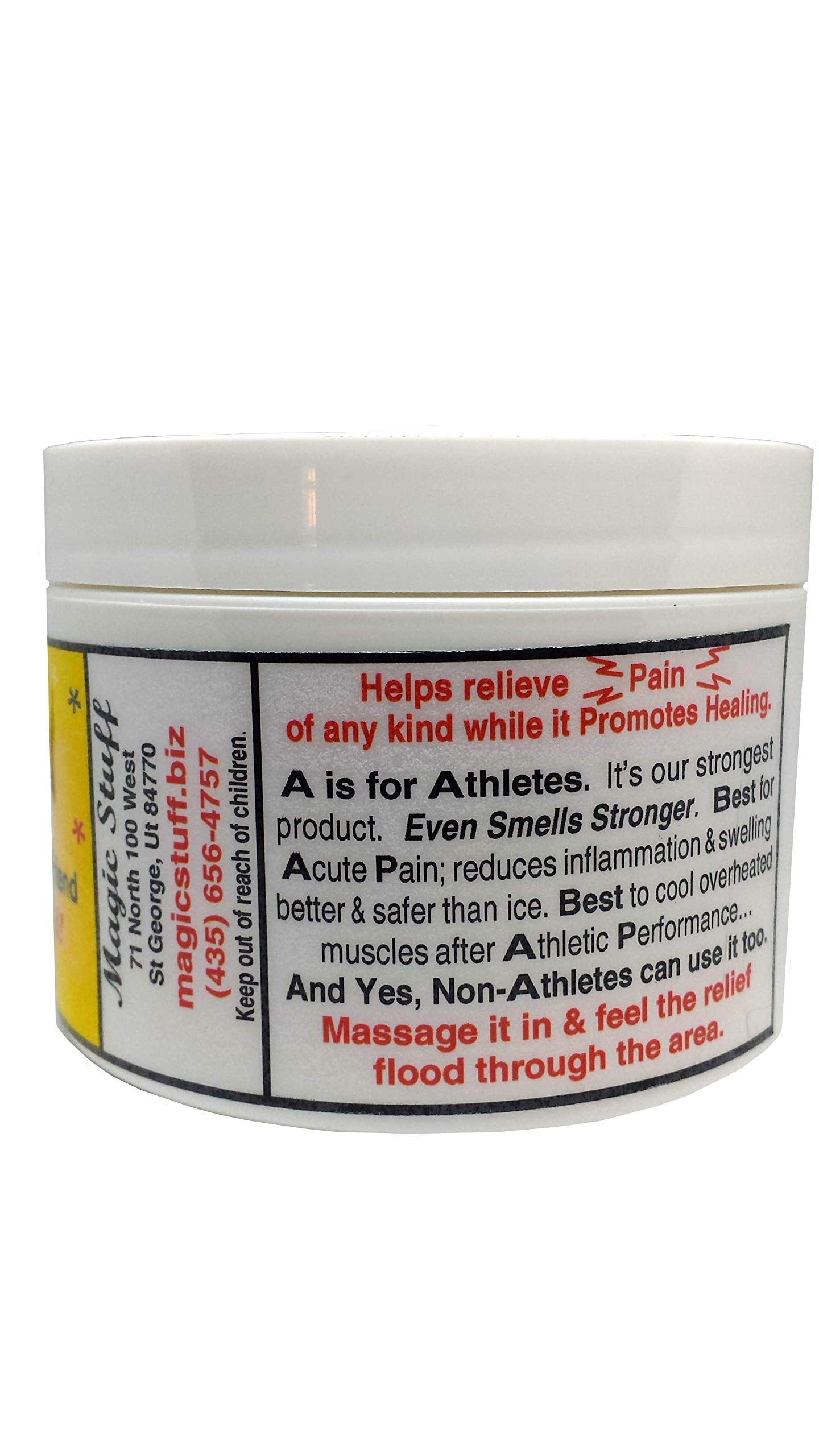 Magic Stuff A balm jar open ready for targeted muscle relief.