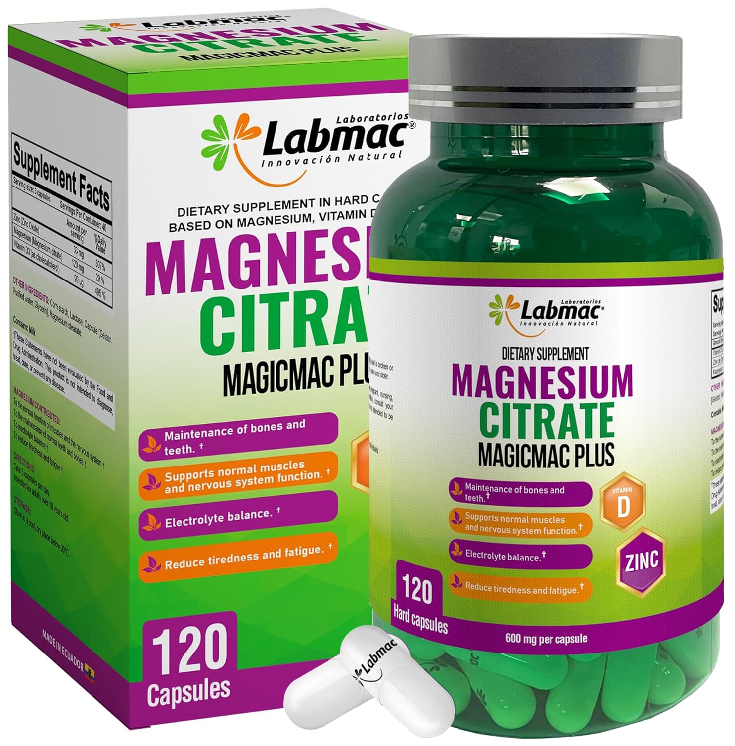 Magicmac Plus magnesium citrate 600mg bottle for daily muscle support.