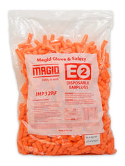 MAGID E2 tapered earplugs in fluorescent orange for visibility and comfort