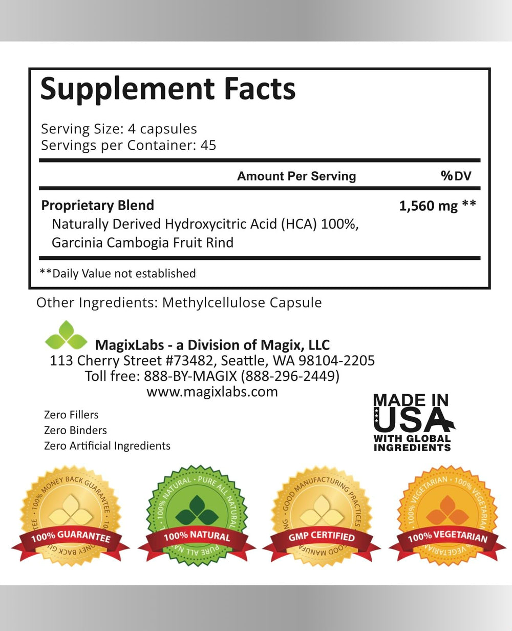 MagixLabs 100% HCA bottle pour showing easy dosing with meals