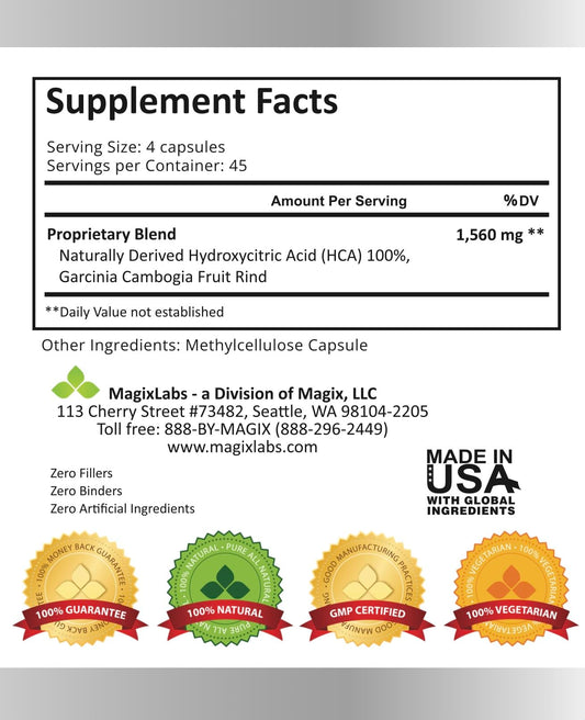 MagixLabs 100% HCA bottle pour showing easy dosing with meals