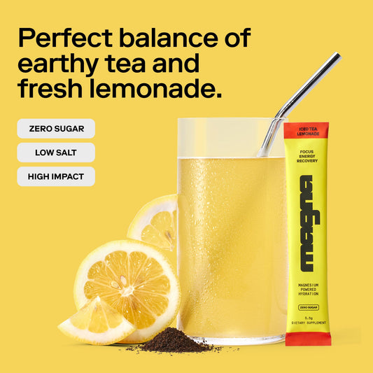 Magna tea lemonade flavor mix ready in a glass for refreshing energy