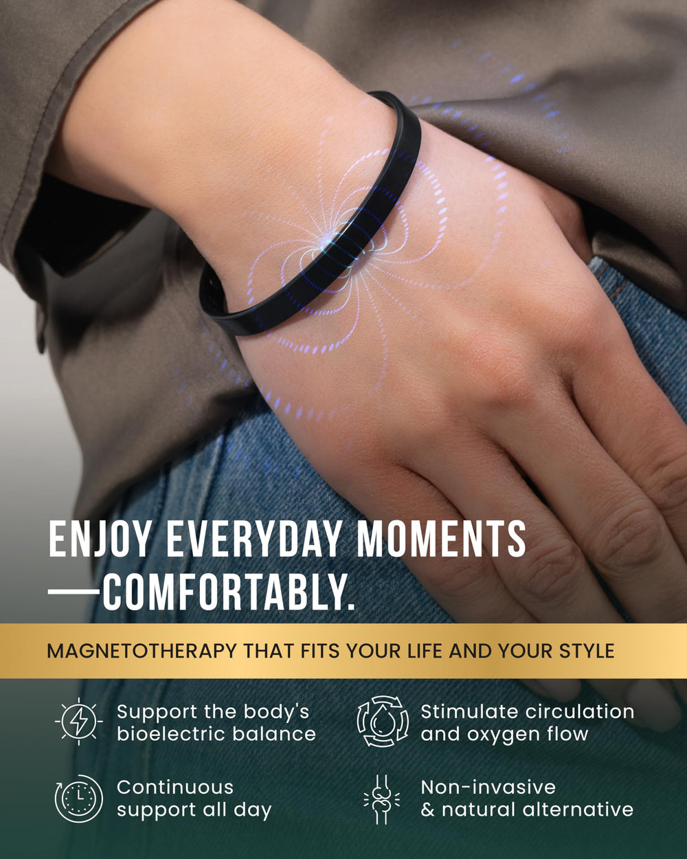Adjustable bracelet shows easy size adjustment for a comfortable fit.