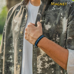 Link adjustment process shown on MagnetRX bracelet for quick sizing.
