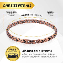 MagnetRX Brushed Finish Copper Anklet closeup highlights refined texture.