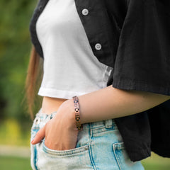 Close-up of the brushed finish on MagnetRX Copper Cross Bracelet for durable, stylish detail