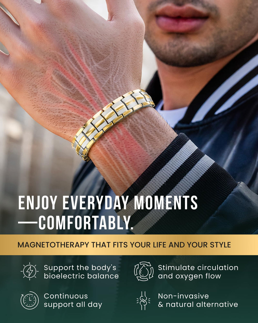 EllipseMAX adjustable-length bracelet on wrist for a precise fit.