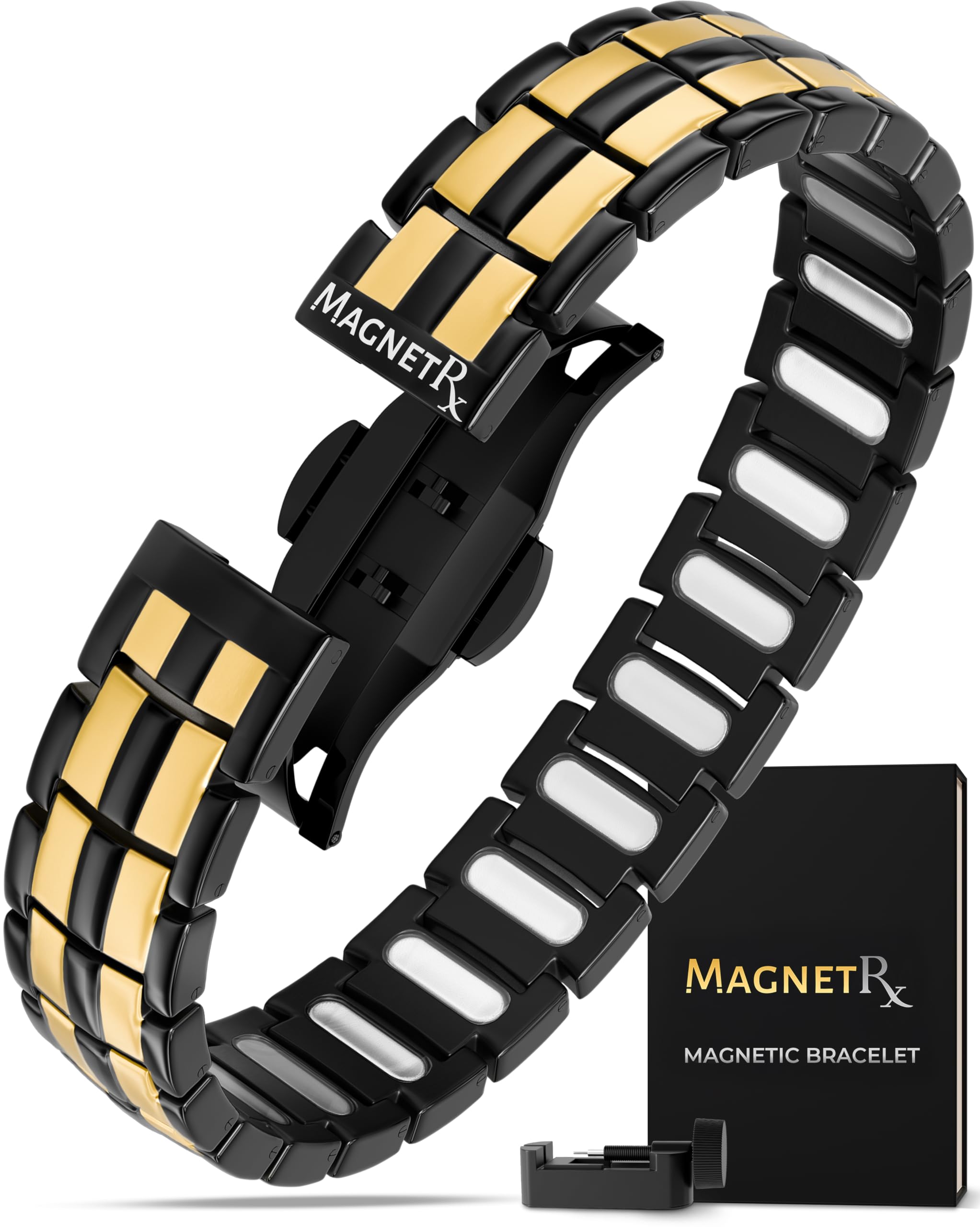 MagnetRX EllipseMAX bracelet front view showing 5,000 Gauss magnets for daily wear