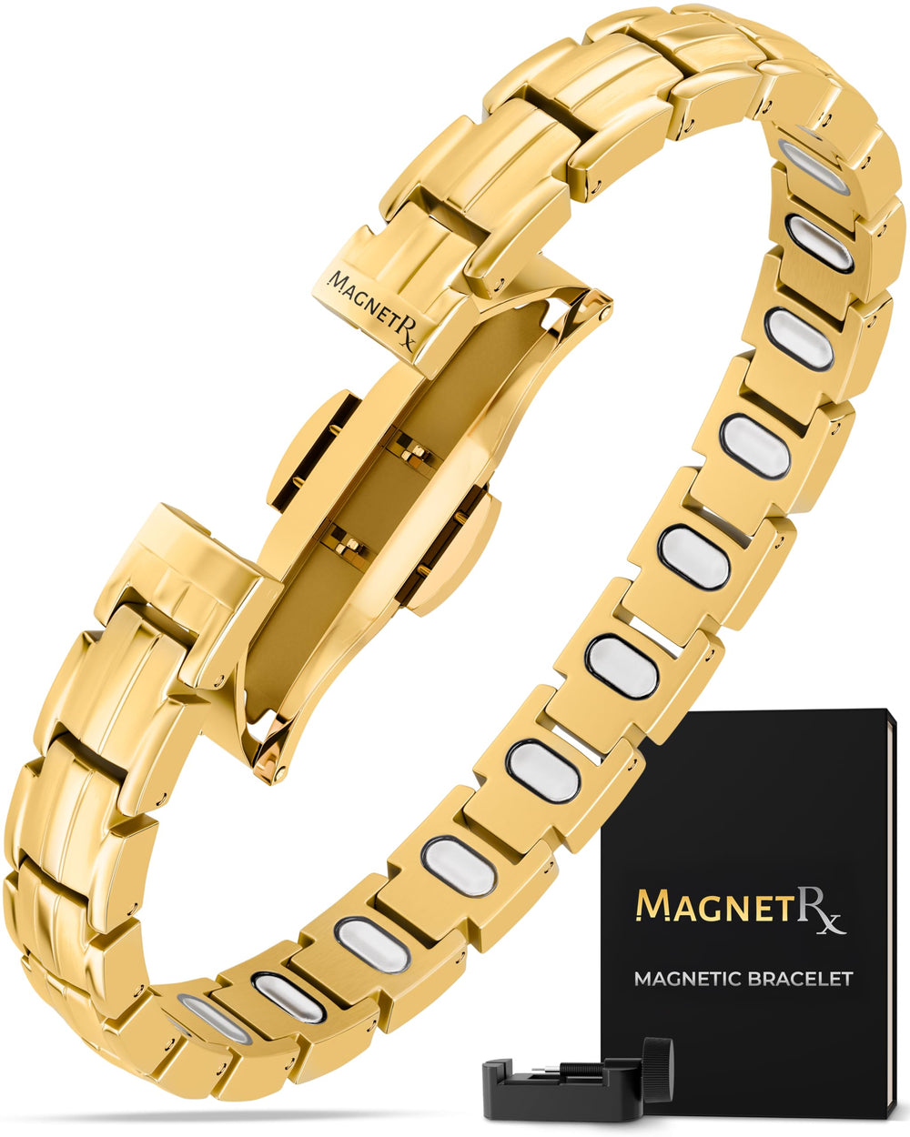 MagnetRX EllipseMAX bracelet close-up showing 5,000 Gauss magnets for daily wear