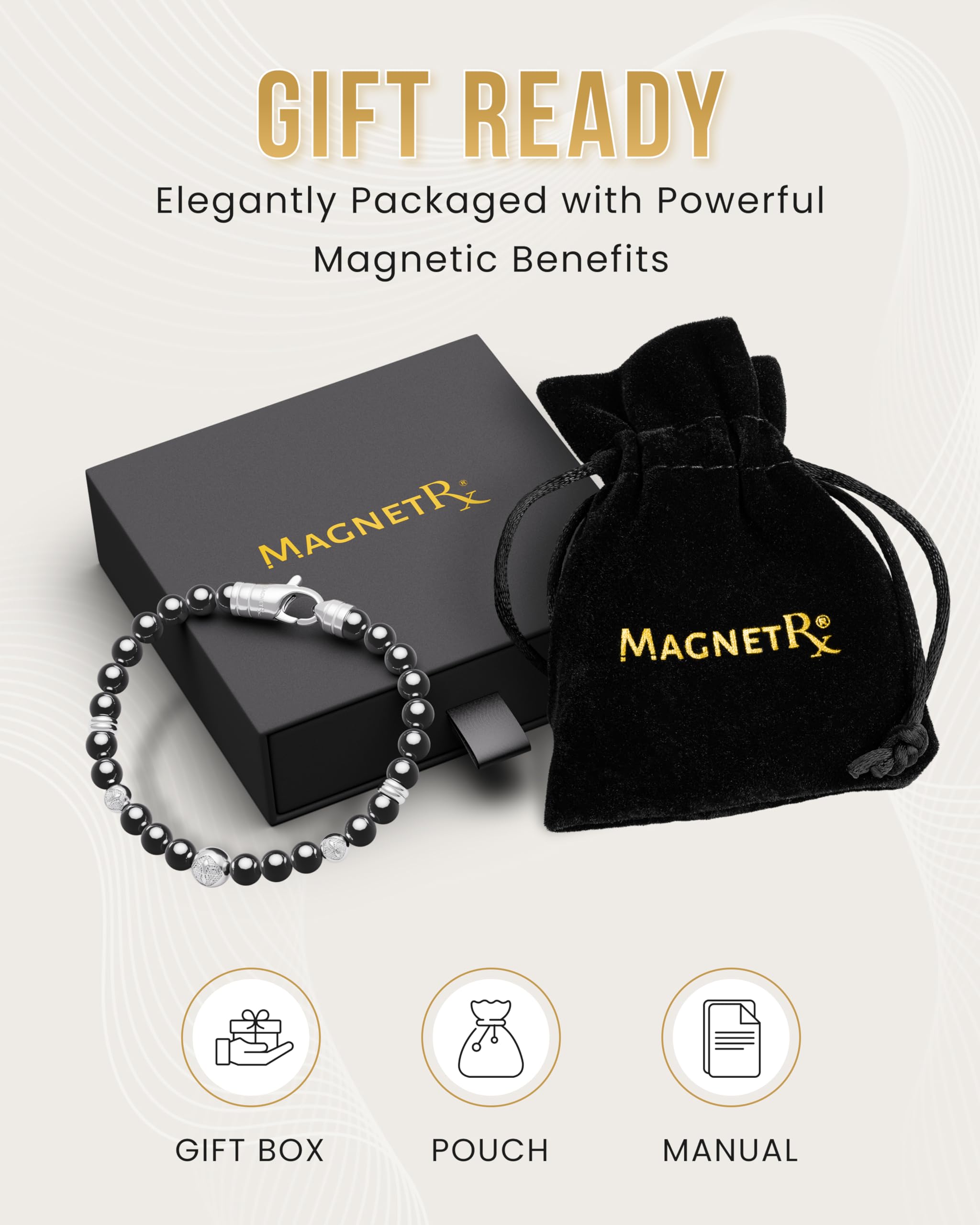 MagnetRX hematite beads texture under light highlighting natural luster