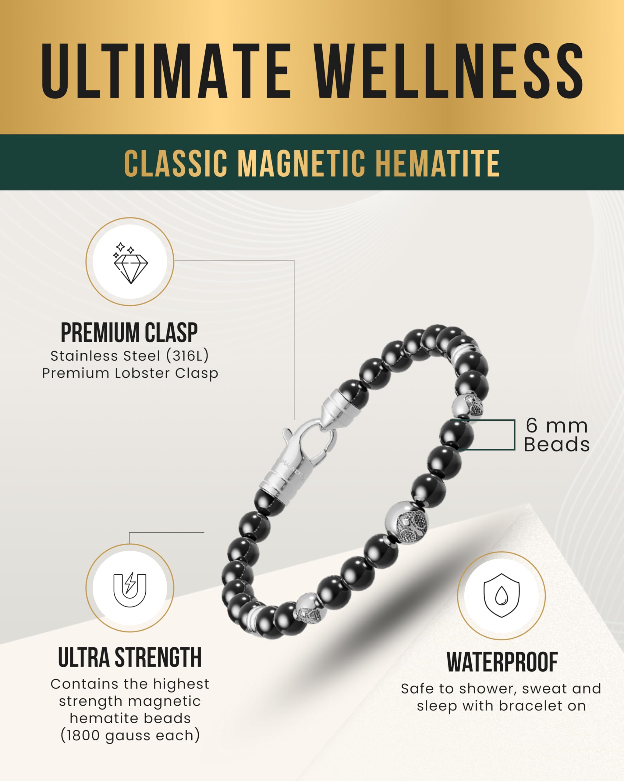 Durable steel-wire construction of the MagnetRX hematite bracelet supports lasting wear.