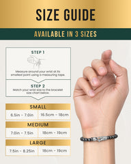 Three sizes of MagnetRX hematite bracelet ensure a comfortable, personalized fit.