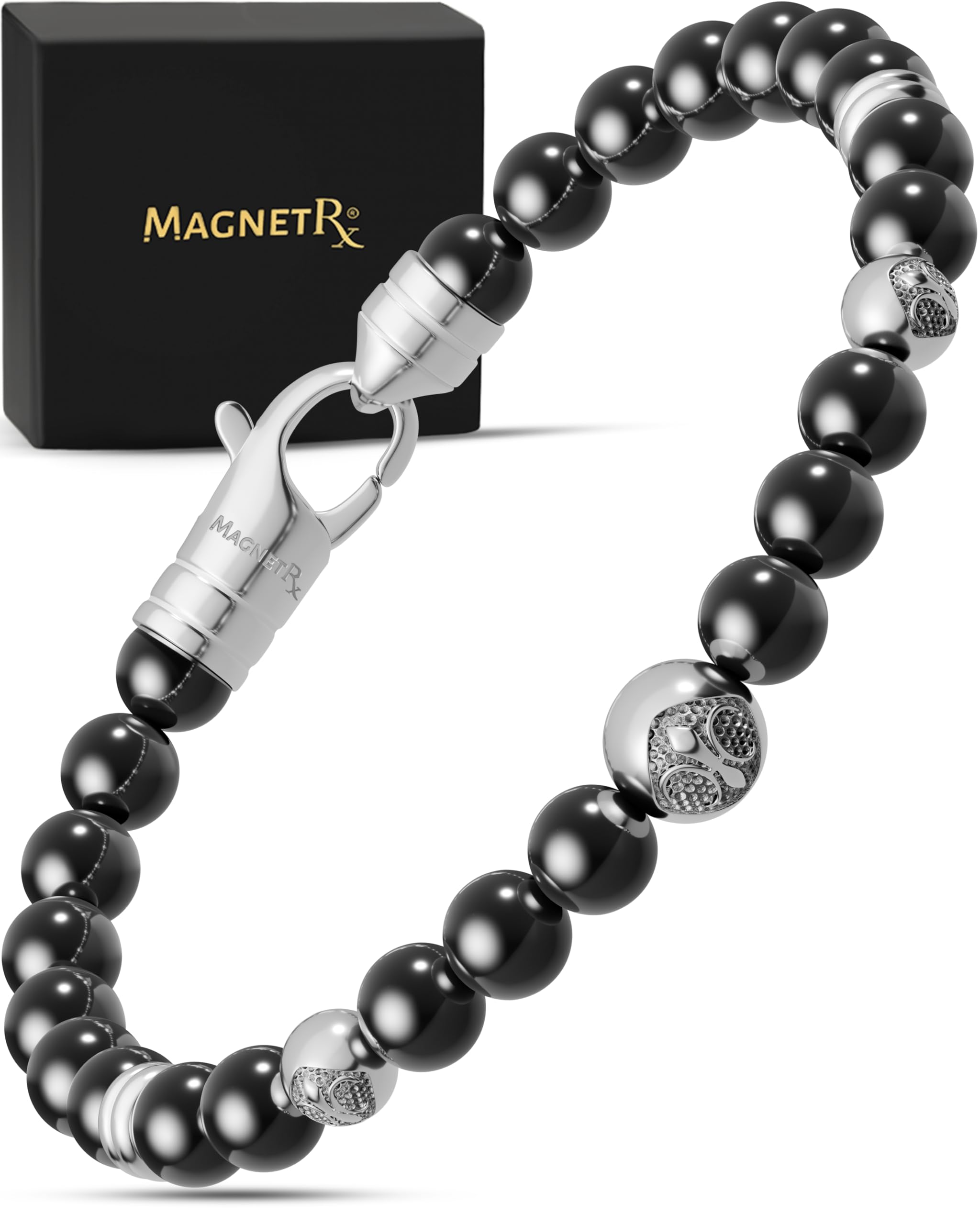 MagnetRX hematite bracelet with ultra-strength beads for daily wear and bold style.