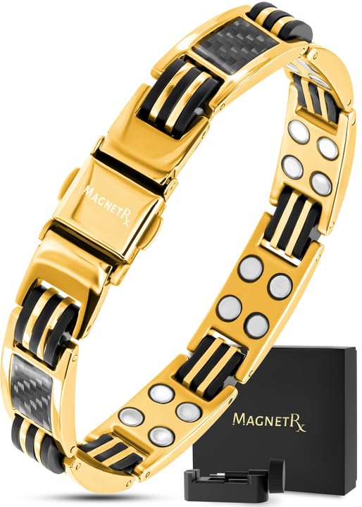 MagnetRX gold magnetic bracelet front view for daily wear and style.
