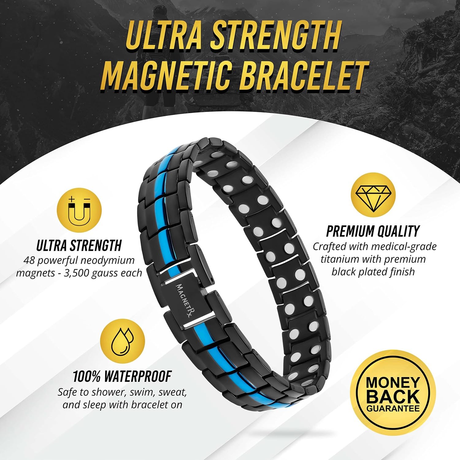 Close-up of MagnetRX titanium material, hypoallergenic surface and premium finish.