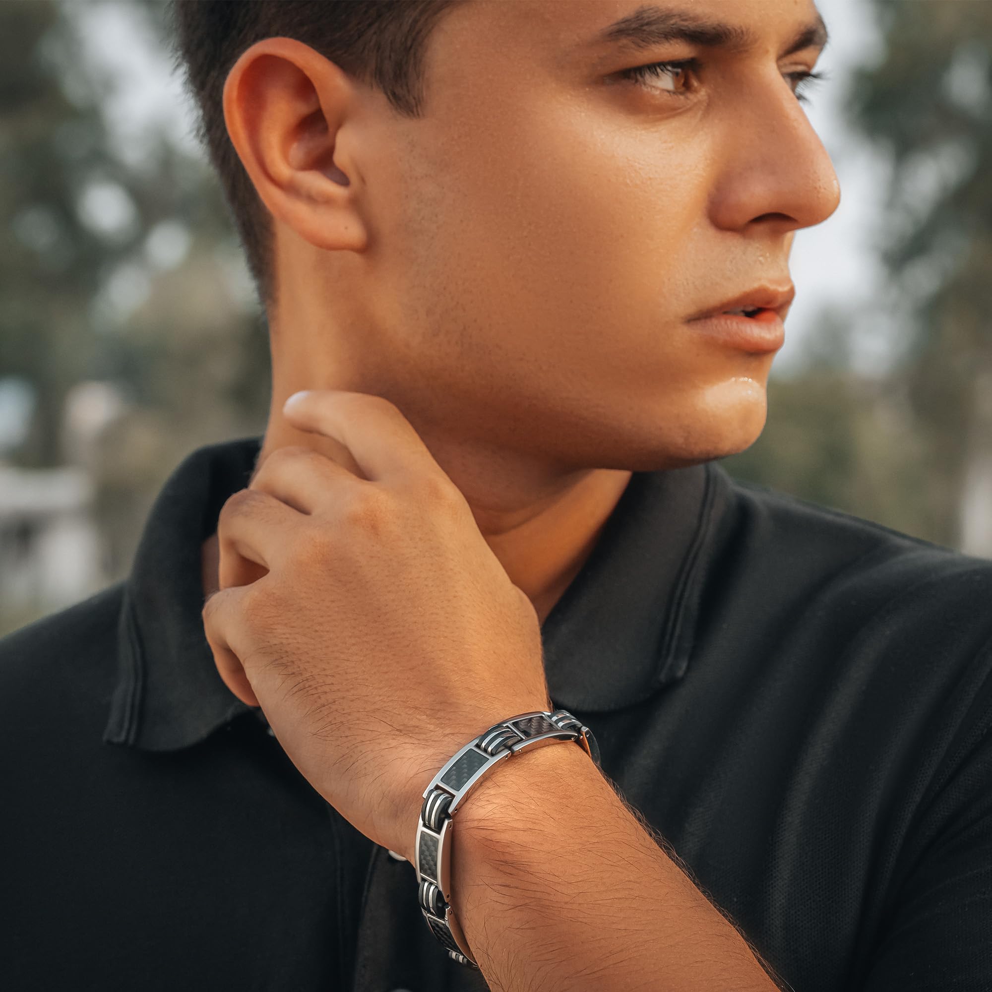 MagnetRX titanium bracelet in silver finish for lightweight, durable wear