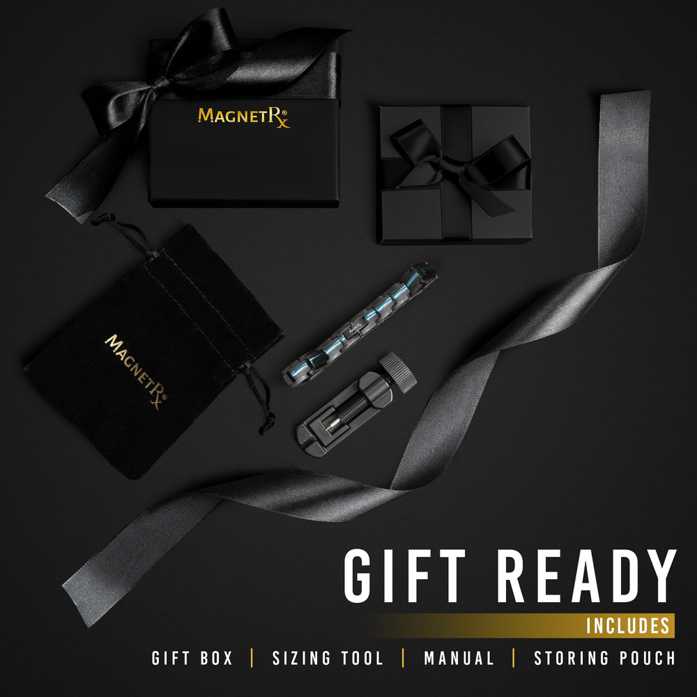 MagnetRX bracelet in elegant black-blue pairs with daily outfits.
