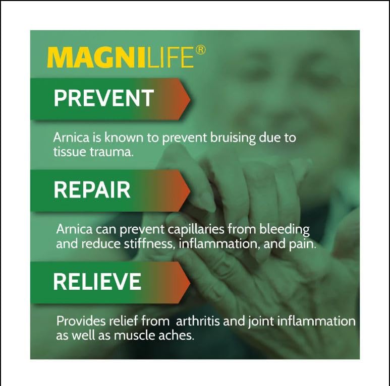 MagniLife Arnica Pain Relief Gel massaged onto the shoulder to ease stiffness.