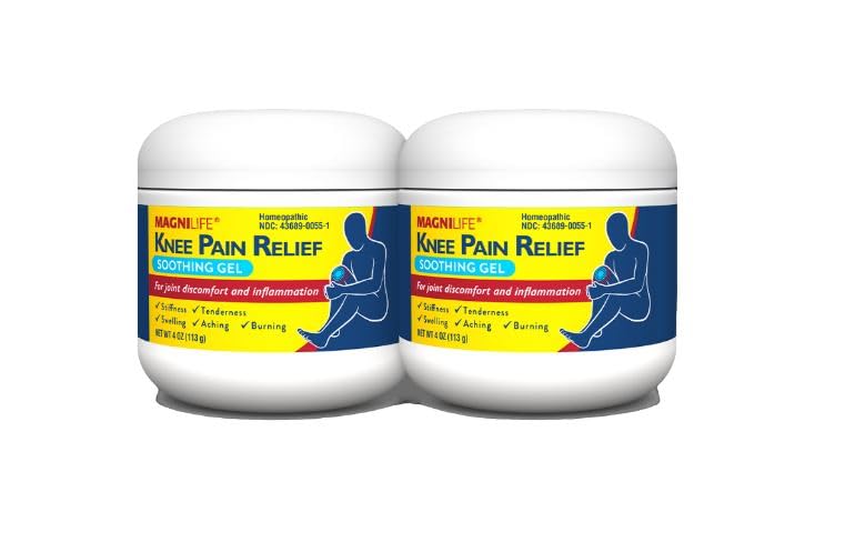 User applying MagniLife gel during daily activity for knee support.