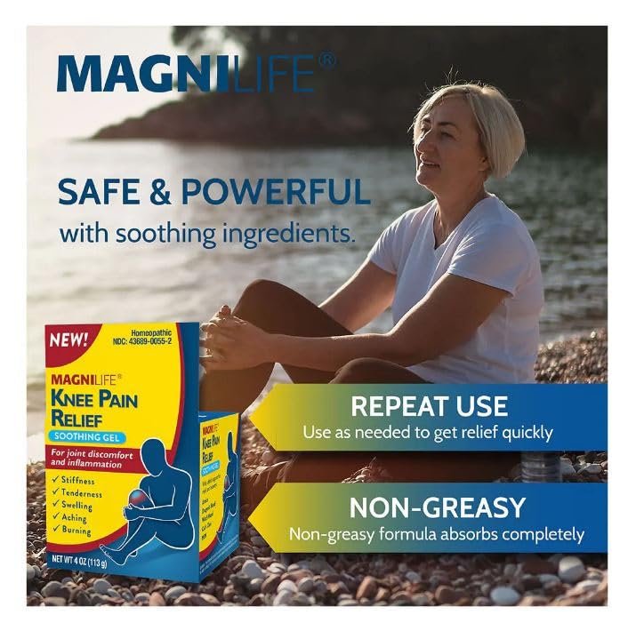 MagniLife knee pain gel tube dispensing demonstrates quick, non-greasy application.