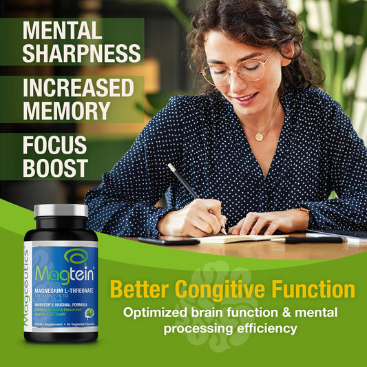 Magtein capsules closeup highlighting magnesium L-Threonate for cognitive support.