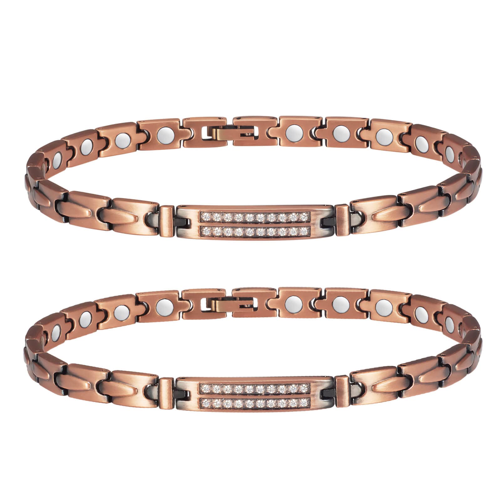 MagVIVACE copper ankle bracelet close-up showing hypoallergenic finish for sensitive skin.