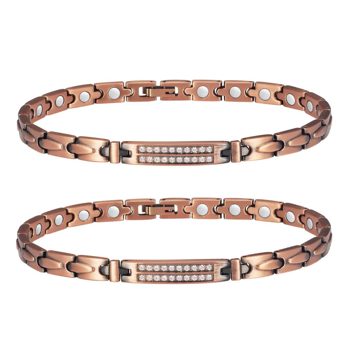 MagVIVACE copper ankle bracelet close-up showing hypoallergenic finish for sensitive skin.
