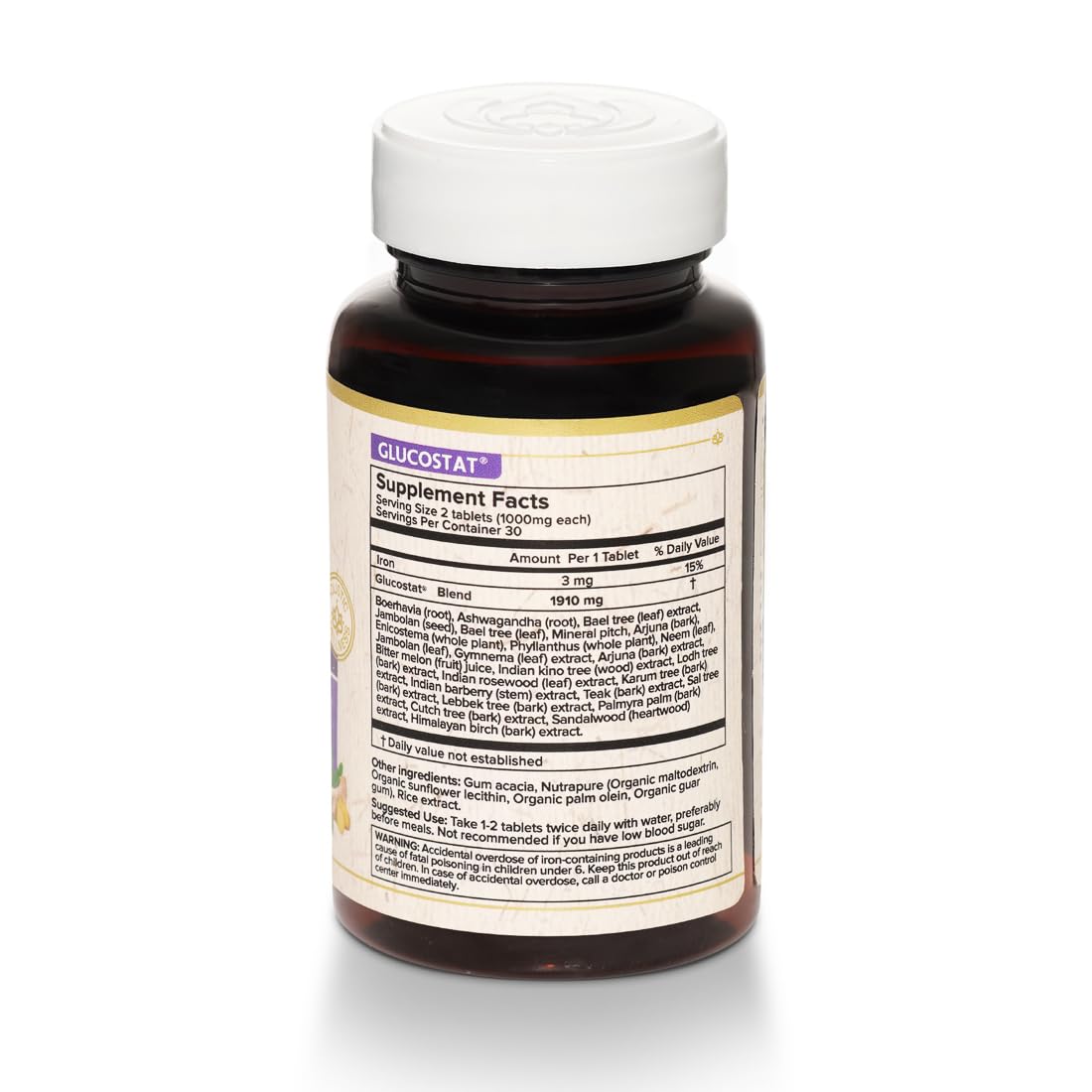 Glucostat on a kitchen table, suggesting a convenient daily supplement moment.