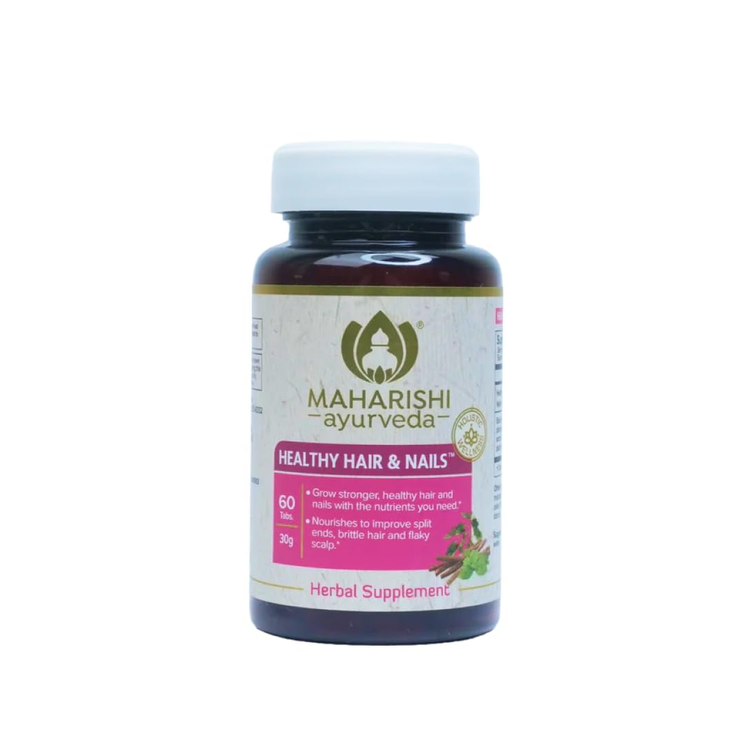 Maharishi Ayurveda Healthy Hair & Nails bottle front showing internal support