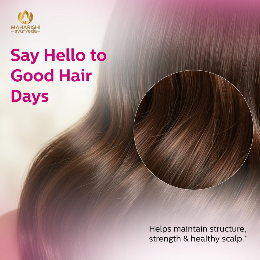 Maharishi Ayurveda Healthy Hair & Nails bottle pour showing easy dosing