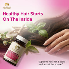 Maharishi Ayurveda Healthy Hair & Nails label detail with eclipta ashwagandha tinospora