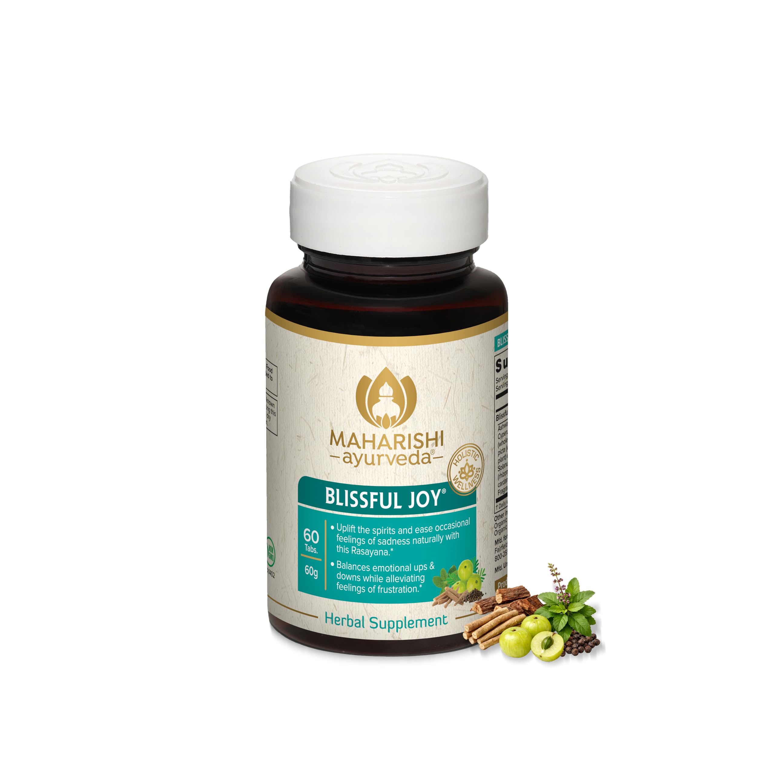 Maharishi Blissful Joy bottle view highlighting mood balance support