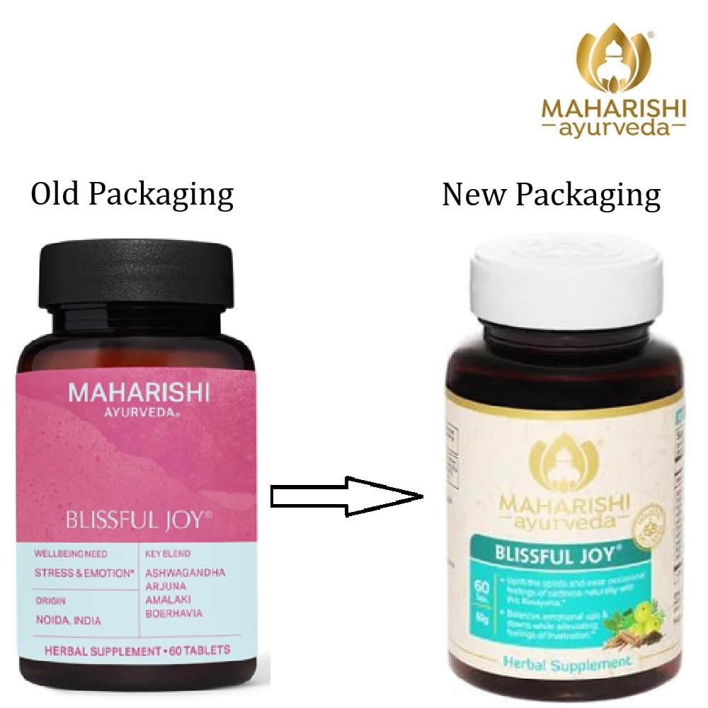 Maharishi Blissful Joy capsules closeup showcasing herbal formula for daily wellness
