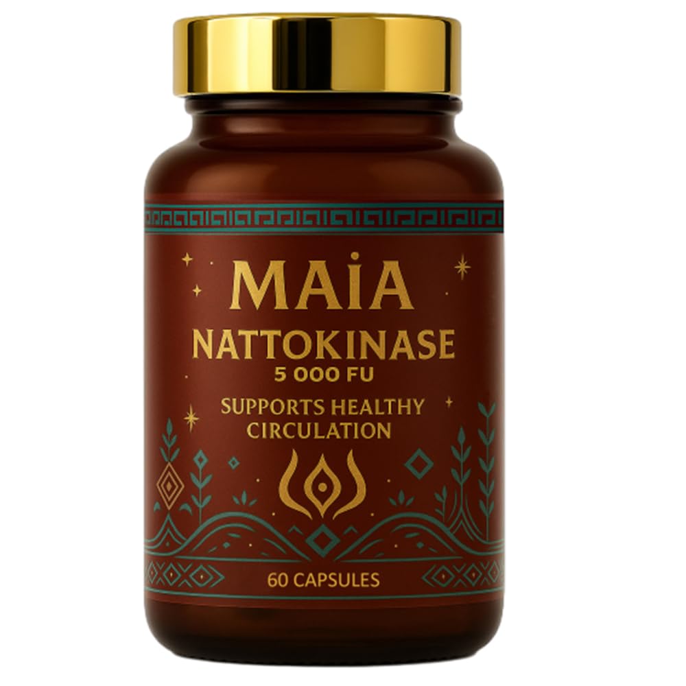 Maia Nattokinase bottle front with 5000 FU formula for daily wellness.