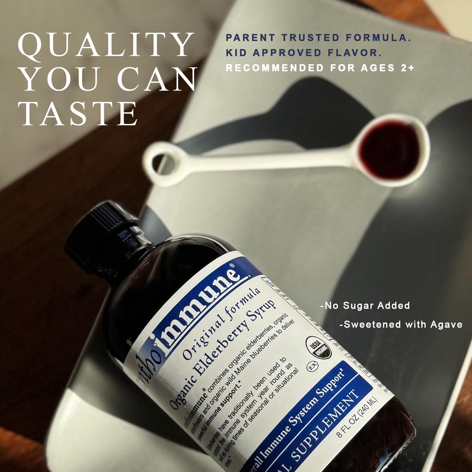Family-friendly elderberry syrup bottle ready for home routines